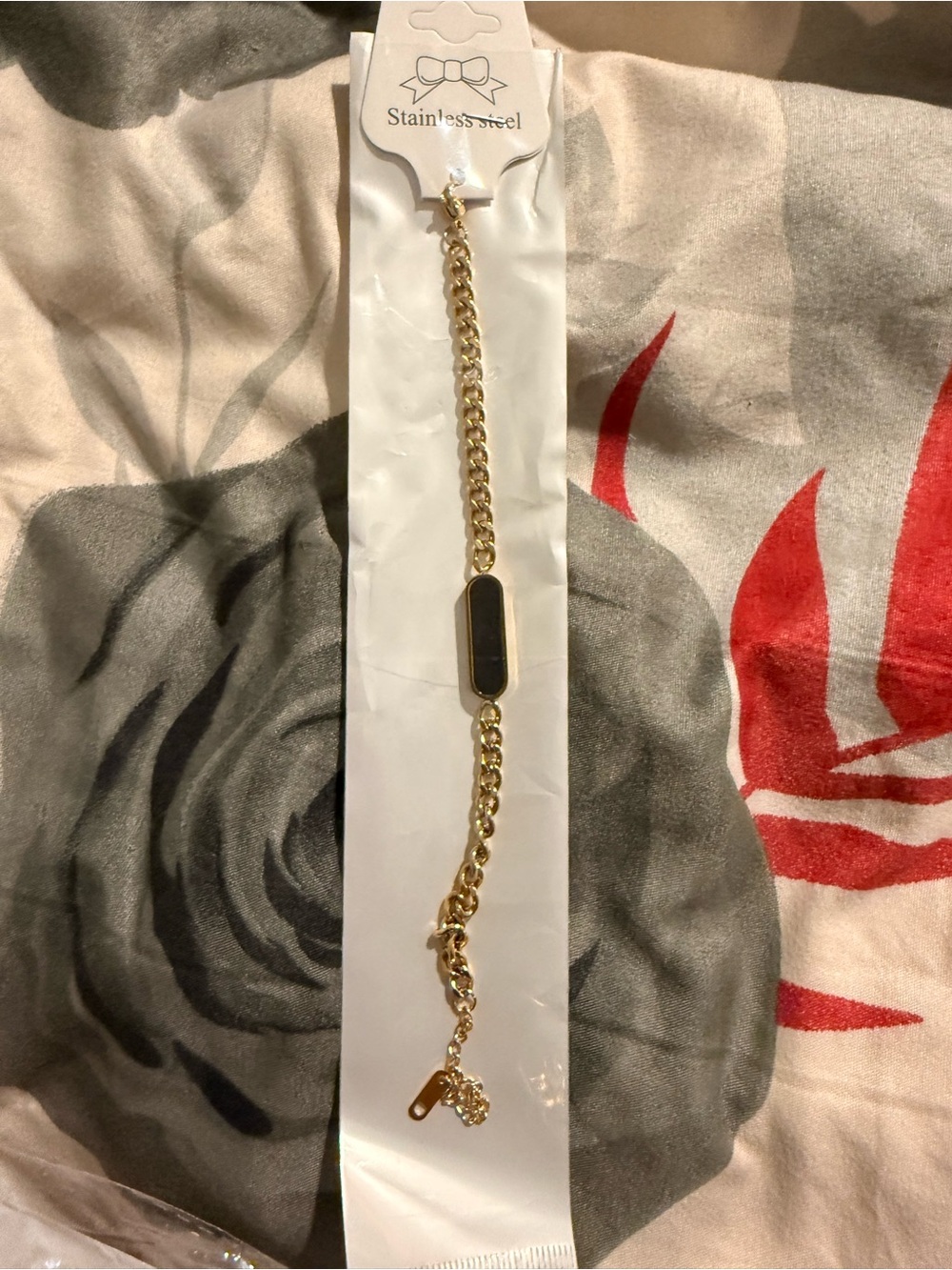 Gold-Tone Chain Bracelet with Black Accent for Women
